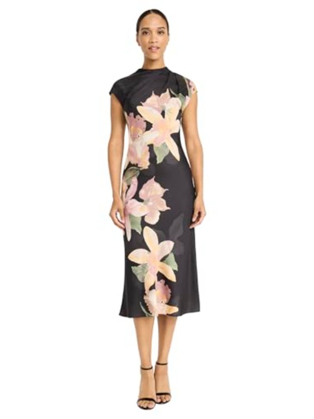 Mock Neck Midi A-Line Dress with Cap Sleeves